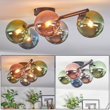 Chehalis Plafondlamp, Kogellampje Blauw, Chroom, Groen, Koperkleurig, Rookkleurig, 5-lichts