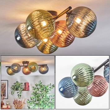 Chehalis Plafondlamp, Kogellampje Blauw, Groen, Koperkleurig, 5-lichts