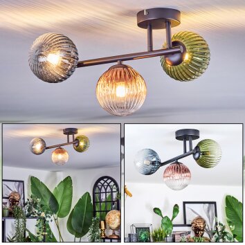 Chehalis Plafondlamp, Kogellampje Blauw, Groen, Duidelijk, Koperkleurig, 3-lichts