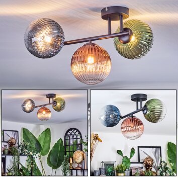 Chehalis Plafondlamp, Kogellampje Blauw, Groen, Duidelijk, Koperkleurig, 3-lichts