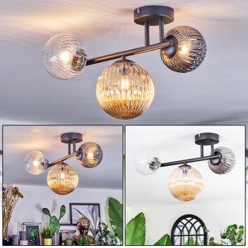 Chehalis Plafondlamp, Kogellampje Amber, Duidelijk, Rookkleurig, 3-lichts