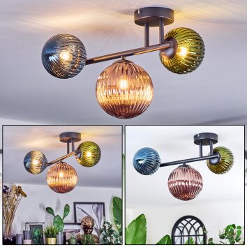 Chehalis Plafondlamp, Kogellampje Blauw, Groen, Koperkleurig, 3-lichts