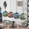 Koyoto Hanglamp, Kogellampje, Hanglamp Blauw, Groen, Koperkleurig, 4-lichts