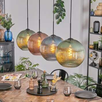 Koyoto Hanglamp, Kogellampje, Hanglamp Blauw, Groen, Koperkleurig, 4-lichts