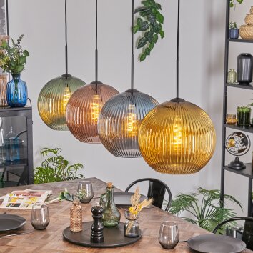 Koyoto Hanglamp, Kogellampje, Hanglamp Blauw, Goud, Groen, Koperkleurig, 4-lichts