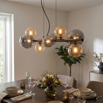 Chehalis Hanglamp, Kogellampje, Hanglamp Amber, Rookkleurig, 8-lichts