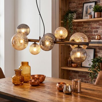 Chehalis Hanglamp, Kogellampje, Hanglamp Amber, Rookkleurig, 8-lichts