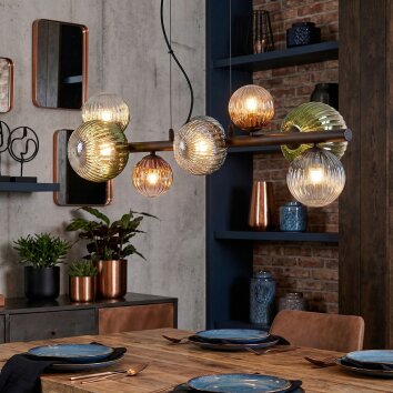 Chehalis Hanglamp, Kogellampje, Hanglamp Blauw, Groen, Duidelijk, Koperkleurig, 8-lichts