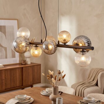 Chehalis Hanglamp, Kogellampje, Hanglamp Amber, Duidelijk, Rookkleurig, 8-lichts