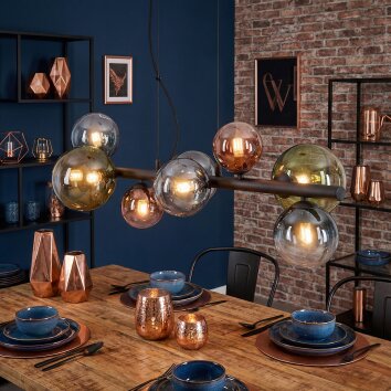Chehalis Hanglamp, Kogellampje, Hanglamp Blauw, Groen, Duidelijk, Koperkleurig, 8-lichts
