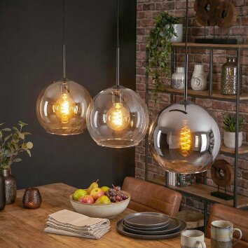 Koyoto Hanglamp, Kogellampje, Hanglamp Amber, Duidelijk, Rookkleurig, 3-lichts