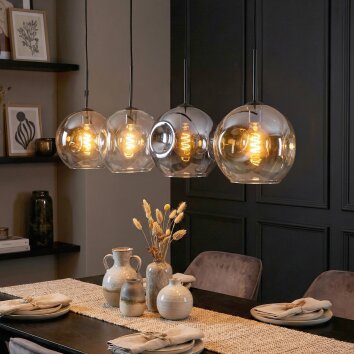 Ripoll Hanglamp, Kogellampje, Hanglamp Amber, Duidelijk, Rookkleurig, 4-lichts