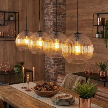 Koyoto Hanglamp, Kogellampje, Hanglamp Amber, Duidelijk, 4-lichts
