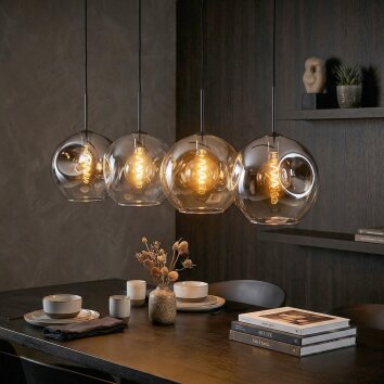 Ripoll Hanglamp, Kogellampje, Hanglamp Amber, Duidelijk, Rookkleurig, 4-lichts