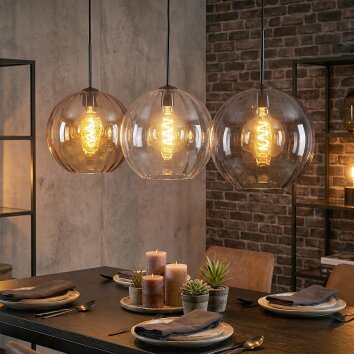 Koyoto Hanglamp, Kogellampje, Hanglamp 30 cm Amber, Duidelijk, Rookkleurig, 3-lichts