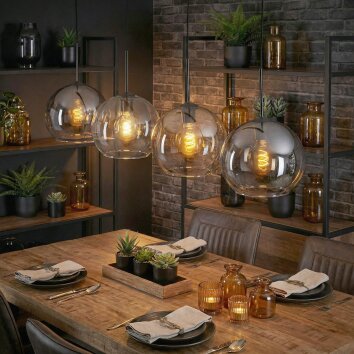Koyoto Hanglamp, Kogellampje, Hanglamp Amber, Duidelijk, Rookkleurig, 4-lichts