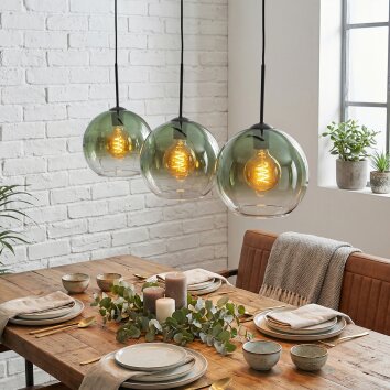 Koyoto Hanglamp, Kogellampje, Hanglamp Groen, Duidelijk, 3-lichts