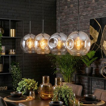 Ripoll Hanglamp, Kogellampje, Hanglamp Amber, Duidelijk, Rookkleurig, 4-lichts