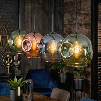 Ripoll Hanglamp, Kogellampje, Hanglamp Blauw, Groen, Koperkleurig, 4-lichts