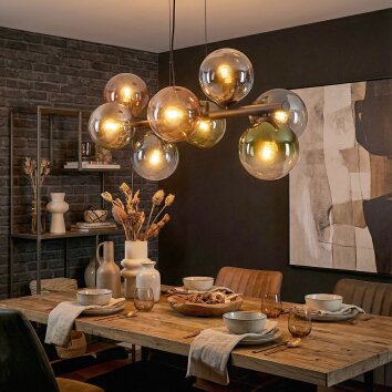 Gastor Hanglamp, Kogellampje, Hanglamp Blauw, Chroom, Groen, Duidelijk, Koperkleurig, Rookkleurig, 8-lichts