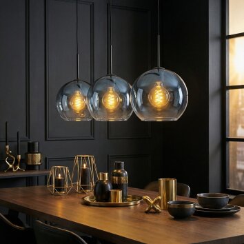 Koyoto Hanglamp, Kogellampje, Hanglamp Blauw, Duidelijk, 3-lichts