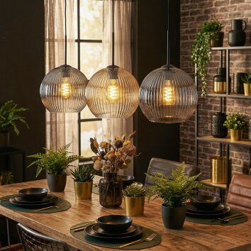 Koyoto Hanglamp, Kogellampje, Hanglamp Amber, Duidelijk, Rookkleurig, 3-lichts