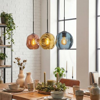 Ripoll Hanglamp, Kogellampje, Hanglamp Blauw, Goud, Koperkleurig, 3-lichts