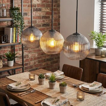 Koyoto Hanglamp, Kogellampje, Hanglamp Amber, Duidelijk, Rookkleurig, 3-lichts