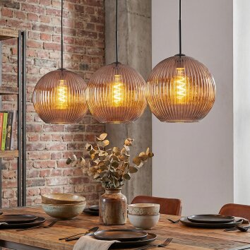 Koyoto Hanglamp, Kogellampje, Hanglamp 30 cm Koperkleurig, 3-lichts