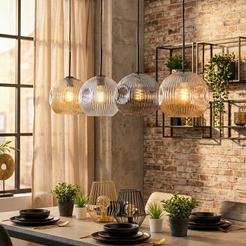 Ripoll Hanglamp, Kogellampje, Hanglamp Amber, Duidelijk, Rookkleurig, 4-lichts
