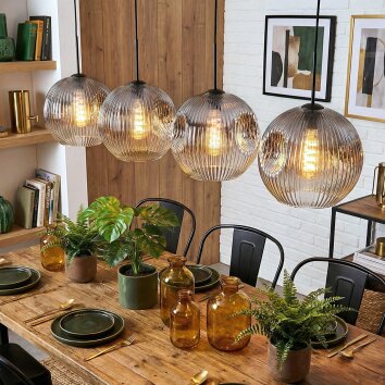 Ripoll Hanglamp, Kogellampje, Hanglamp Duidelijk, Rookkleurig, 4-lichts