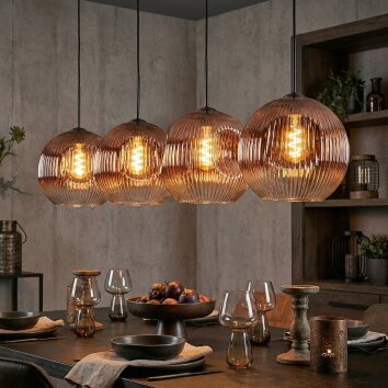 Ripoll Hanglamp, Kogellampje, Hanglamp Duidelijk, Koperkleurig, 4-lichts