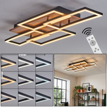 Kelar Plafondlamp LED houtlook, Zwart, 1-licht, Afstandsbediening