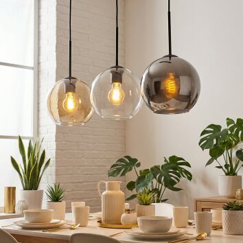 Koyoto Hanglamp, Kogellampje, Hanglamp Amber, Chroom, Duidelijk, Rookkleurig, 3-lichts
