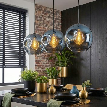 Ripoll Hanglamp, Kogellampje, Hanglamp Blauw, 3-lichts