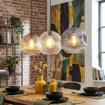 Ripoll Hanglamp, Kogellampje, Hanglamp Amber, Duidelijk, Rookkleurig, 3-lichts