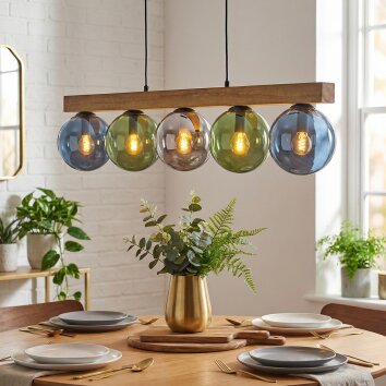 Gastor Hanglamp, Kogellampje, Hanglamp Natuurlijke kleuren, Zwart, 5-lichts