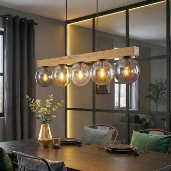 Gastor Hanglamp, Kogellampje, Hanglamp Natuurlijke kleuren, Zwart, 5-lichts