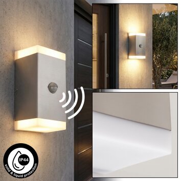 Remil Wandlamp voor buiten, Licht omhoog & omlaag, Wandlamp LED Staal geborsteld, 2-lichts, Bewegingsmelder