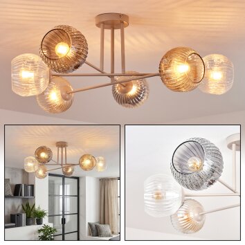 Ripoll Plafondlamp, Kogellampje Zandkleurig, 6-lichts