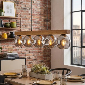 Ripoll Hanglamp, Kogellampje, Hanglamp Natuurlijke kleuren, Zwart, 5-lichts
