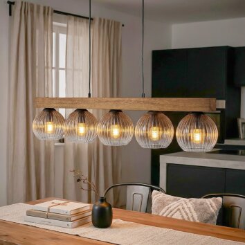 Koyoto Hanglamp, Kogellampje, Hanglamp Natuurlijke kleuren, Zwart, 5-lichts
