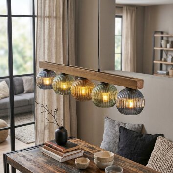 Koyoto Hanglamp, Kogellampje, Hanglamp Natuurlijke kleuren, Zwart, 5-lichts