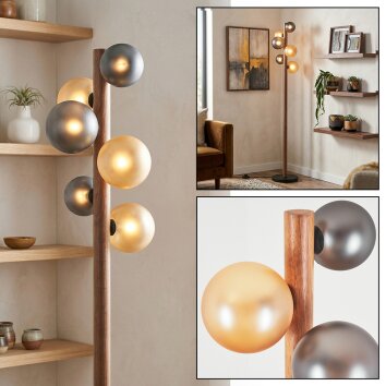 Lorin Staande lamp LED Donkerbruin, Natuurlijke kleuren, Zwart, 6-lichts