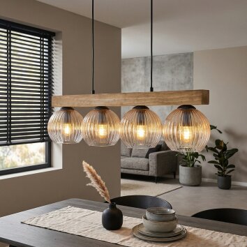 Koyoto Hanglamp, Kogellampje, Hanglamp Natuurlijke kleuren, Zwart, 4-lichts
