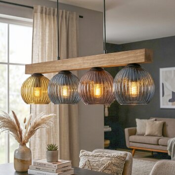 Koyoto Hanglamp, Kogellampje, Hanglamp Natuurlijke kleuren, Zwart, 4-lichts