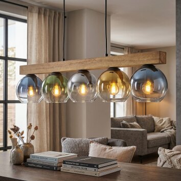 Koyoto Hanglamp, Kogellampje, Hanglamp Natuurlijke kleuren, Zwart, 5-lichts
