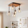 Boho-plafondlamp Koyoto met 5 heldere glazen bollen op een houten lamellenplaat