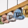Koyoto houten balk hanglamp voor eettafel met kleurrijke glazen bollen, 5-lichts