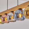Koyoto houten balk hanglamp voor eettafel met kleurrijke glazen bollen, 5-lichts